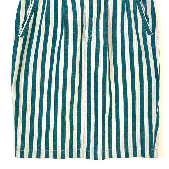 Vintage 80s Esprit Sport Denim Pencil Skirt Vertical Stripe Green White Pockets - Picture 5 of 15